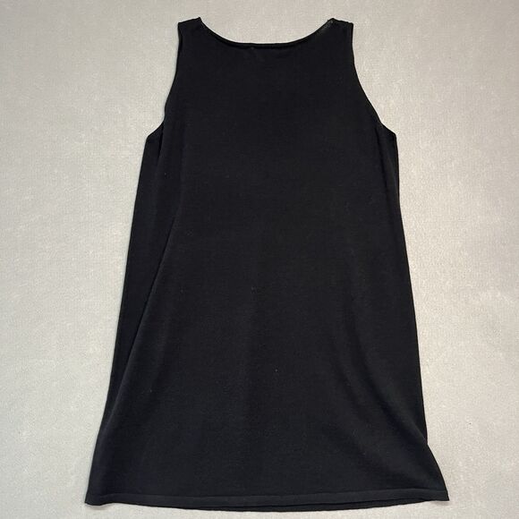 Eileen Fisher Minimalist Black Italian Wool Sleeveless Crew Neck Shift Dress L - Picture 5 of 8